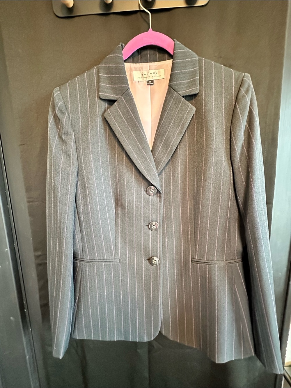 Tahari ASL Women's Gray Pinstripe Tailored Blazer